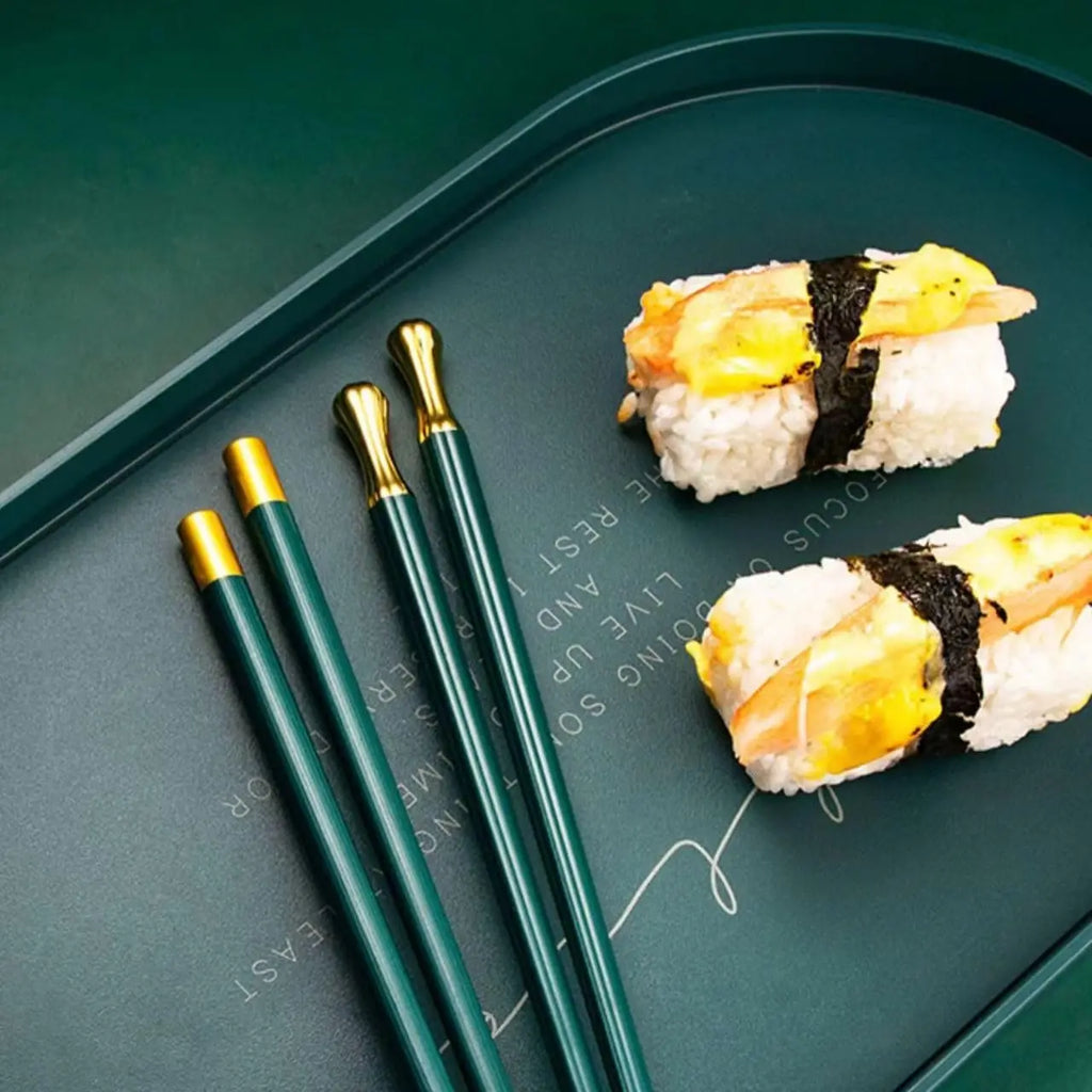 Elegant Green & Gold Chopsticks Set, 24cm Fiberglass Construction, High Toughness & Wear Resistant, Stylish Tableware Gift