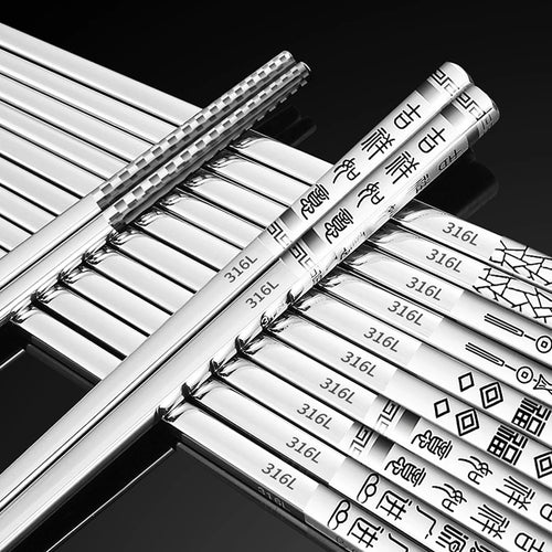 5 Pair Reusable 316 Stainless Steel Chopsticks Metal Dishwasher Safe Chop Sticks Non-slip Chopstick for Cooking Eating Tableware