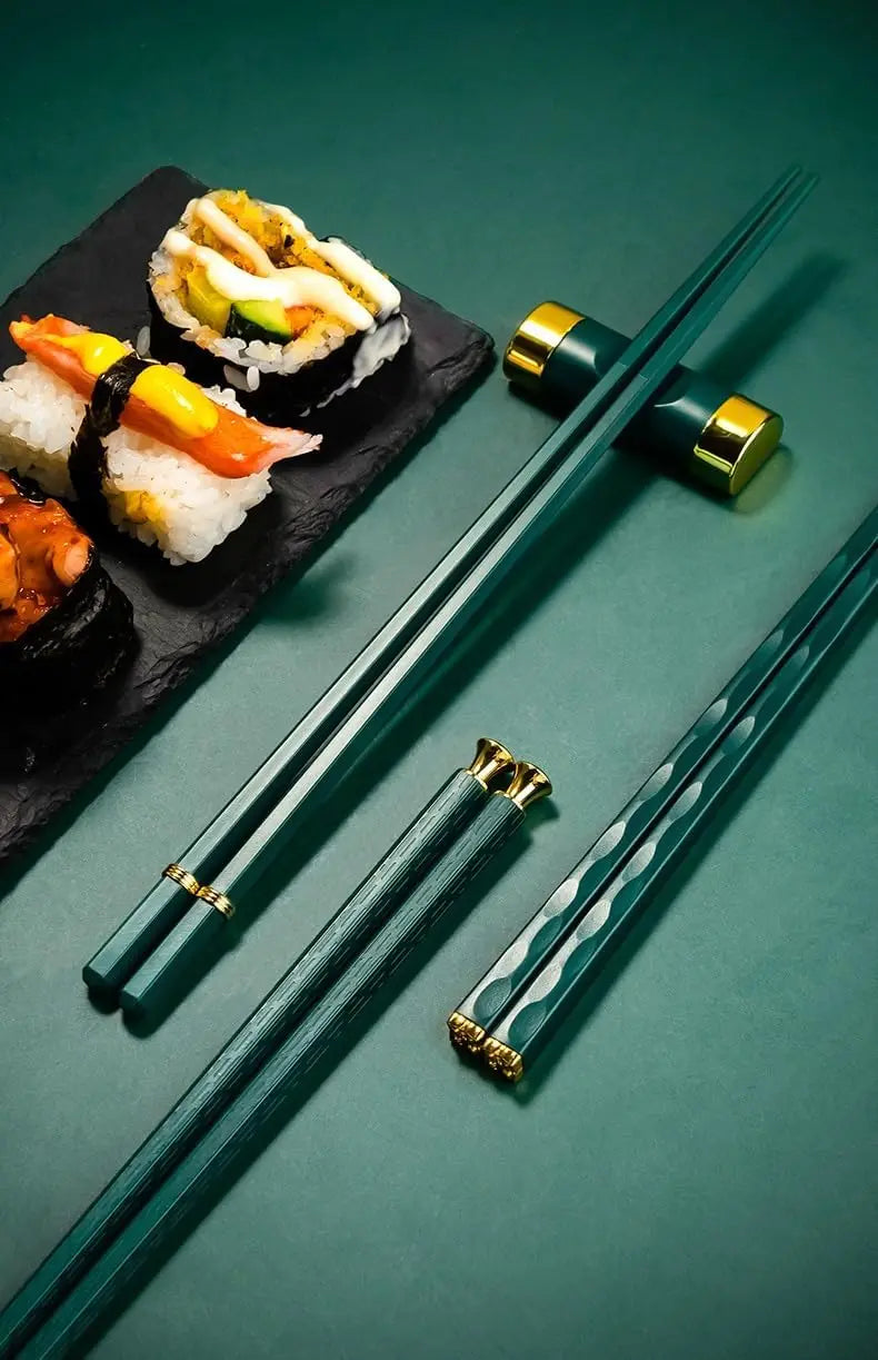 Elegant Green & Gold Chopsticks Set, 24cm Fiberglass Construction, High Toughness & Wear Resistant, Stylish Tableware Gift