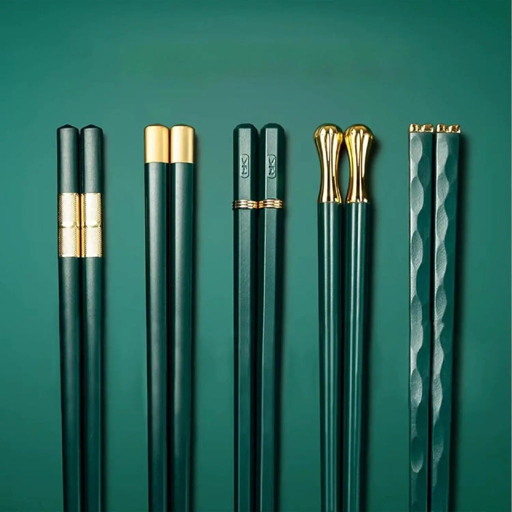 Elegant Green & Gold Chopsticks Set, 24cm Fiberglass Construction, High Toughness & Wear Resistant, Stylish Tableware Gift