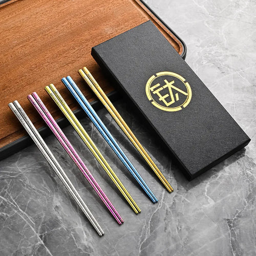 5 Pairs Pure Titanium Chopsticks Set With Gift Box Reusable Non-slip Chopsticks Korean Food Sushi Sticks Chopsticks Home Party