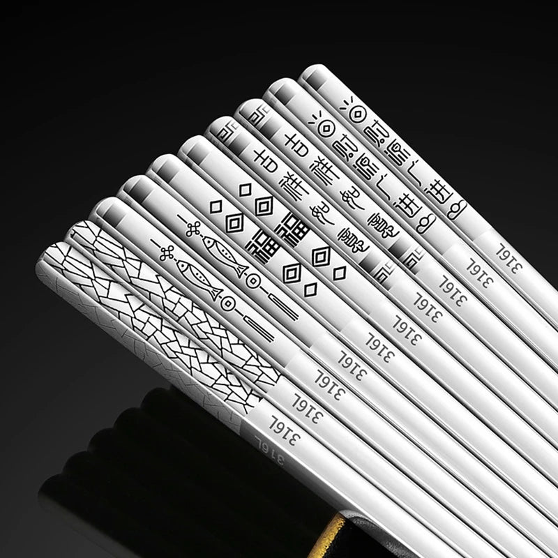 5 Pair Reusable 316 Stainless Steel Chopsticks Metal Dishwasher Safe Chop Sticks Non-slip Chopstick for Cooking Eating Tableware